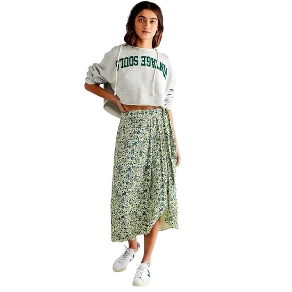 Scotch & Soda Green Floral MIDI Wrap Skirt Sz XS B-LB